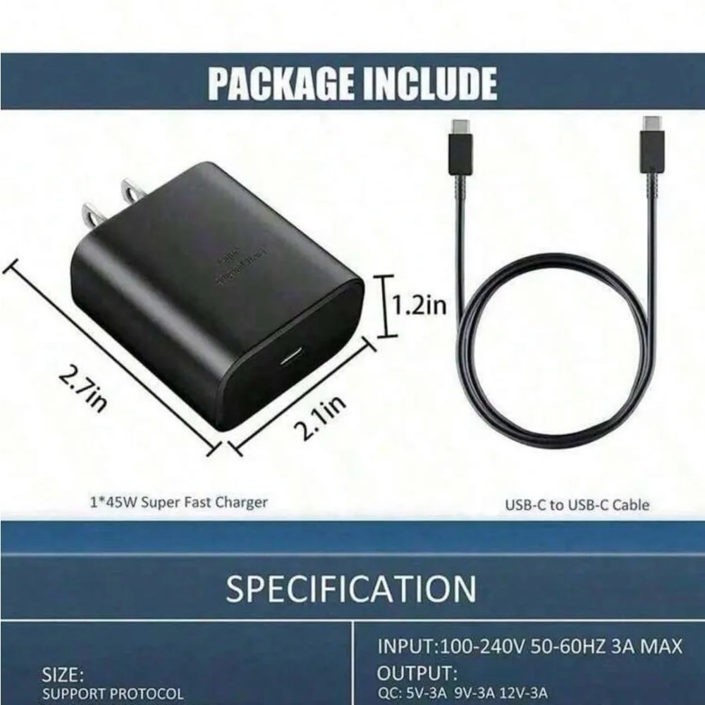 ⚡ 45W Fast Charger Type-C with USB-C Cable-Compatible with iPhone 15/16 Samsung